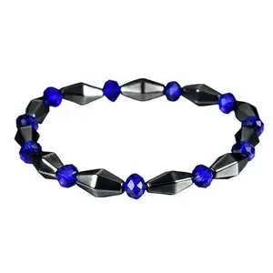 THE MEN THING CONE SHAPE BLUE - Beads Bracelet with Natural Stone - 7" inch Stretch Bracelet for Men & Boys