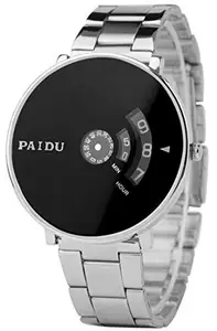 Analogue Men's Watch (Black Dial Silver Colored Strap)