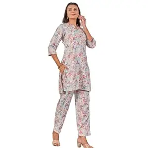 VARAMYA Women's Ombre Co-ord Set - Straight Kurta Palazzo Pants Kurtas, Printed Silk Blend Shirt & Wide Leg Pant