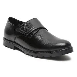 MUTAQINOTI Monks Shoes for Men Midnight Black Vegan Leather Shoe Gothic Platform Handcrafted Formal Textured Single Monks British Style Men Shoes Officewear (Size-7 UK) (PSSMCCJB)