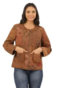 SANSKRUTIHOMES Women's Cotton Regular Fit Quilted Jacket For Winter Wear (Brown, 2X-Large)
