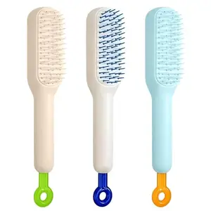 Self-Cleaning Flexible Hair Comb – Set of 3 (Blue, Pink, White) | Detangling Brush with Retractable Bristles | Easy to Clean, Scalp-Friendly – Model PP-183