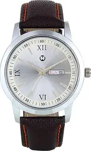 Wizard Times Men’s Watch, Brown Leather Strap, Silver Day & Date Dial Analog Wrist Watch, Water Resistant, Formal & Casual Wear, Gift Watch for Men (Brown-Silver)