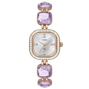 TIMEX Fria Analog Watch for Women with Mother of Pearl Cushion Dial & Rose Gold Brass Bracelet Band Water Resistant Women's Wrist Watches - TWEL17104
