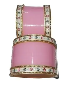 BANGLESKART Women's Beautiful Designer Punjabi Bridal Chuda Bangle Set for Wedding and Anniversary. (Pink, 2.6)
