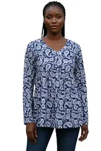 P.S. FASHION Women's Rayon Printed Short Kurti Tunic Top V Neck Full Sleeves