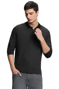 Dennis Lingo Men's Cotton Solid Polo Neck Regular Fit T-Shirts (Dark Grey, XL)