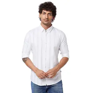 Spykar White Striped Full Sleeve Shirt for Men (Size: XL)-MSHST1BD067_White