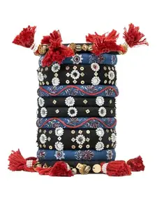 Taasha Craft Risna black blue with maroon tassel hanging beads work Navratri bangles set For Women & girls Size 2.6 Set of (10 Bangles)