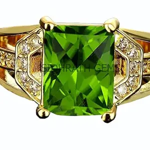 SIDHGEMS 16.25 Ratti 15.00 Carat Certified Natural Green Peridot Gold Ring Gemstone Adjustable Ring/Anguthi for Men and Women