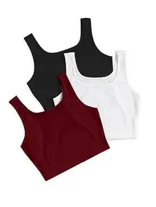 Toochki Women's Knitted Sleeveless Solid Sqaure Neck Ribbed Tank & Crop Tops (Pack of 3)
