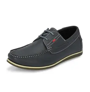 HITZ Men's Grey Leather Boat Lace-Up Shoes - UK 9