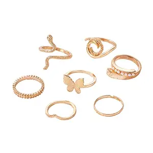 Jewels Galaxy Jewellery For Women Gold Plated Gold-Toned Butterfly-Snake inspired Stackable Rings Set of 7 (JG-PC-RNGV-2736)