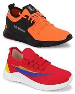 Axter Men's (9287-9324) Multicolor Casual Sports Running Shoes 8 UK (Set of 2 Pair)