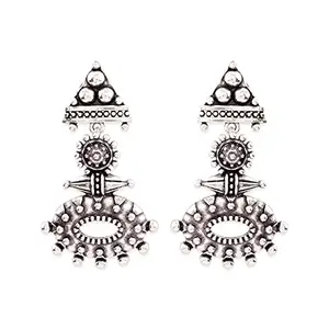 Voylla Brass Silver Plating Oxidized Traditional Style Dangle Earrings for Women and Girls