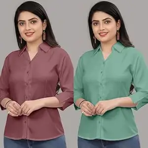 Formal Cotton Blend Shirt for Women with 3/4 Sleeve for Casual Wear Combo of 2