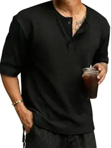 The Modern Soul Men's Premium Waffle Knit Henley Tshirt for Men