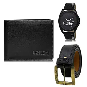 LOREM Watch-Artificial Leather Belt & Wallet Combo for Men (Fz-Lr31-Wl15-Bl01)