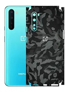 AtOdds - OnePlus Nord Mobile Back Skin Rear Screen Guard Protector Film Wrap with Camera Protector (Coverage - Back+Camera+Sides) (Black Camoflage)
