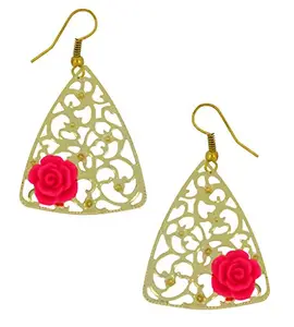 Zivom® Filigree Flower Pink 18K Gold Plated Dangling Earring For Women