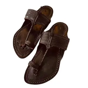 Khaal Karagiri Men's Leather Kapshi Kolhapuri Chappals, Ethnic Slippers/Footwear, Stylish & Comfortable Handcrafted, Unique & Traditional Design With Anti SKid Sole (Size: UK 8)