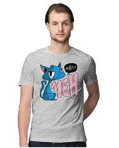 ALLEN BLACK Men's Regular Fit T-Shirt Unimpressed Cat - Meh 100% Cotton T-Shirt Melange Grey_MEHCTUNIM-Melange Grey XL Men Round_