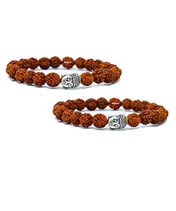 REBUY Rudraksha Bracelet With Buddha Head Natural Rudraksha Beads With Silver Buddha Head Bracelet For Men & Women Combo Pack of 2