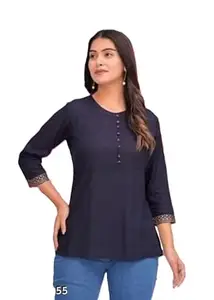 Women’s Rayon Short Kurti Top | Casual & Office Wear Tunic with Round Neck and 3/4 Sleeves | Comfortable Every Occassion Wear |