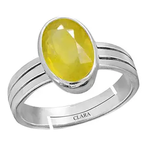 Clara Yellow Sapphire Pukhraj 4.8cts or 5.25ratti Stone Silver Adjustable Ring for Men