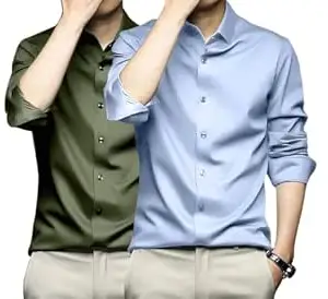 DEELMO Combo of Men's Stylish Solid Satin Casual Shirt for Men Full Sleeves| Poly Satin Silk Shirt Pack of 2