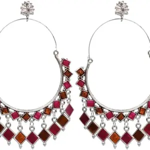 Pink & Orange Latkan Mirror Oxidised Chandbali Traditional Earrings Sterling SChandbali Earring RS_0_Kr-Earingset-97