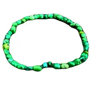 Lady Works Natural Anhui Turquoise 4-6mm Tumble Shape Smooth Cut Beads 8 Inch Stretchable Bracelet For Men & Women. Unisex Bracelet For Healing, Meditation, Prosperity, Gift & Luck|LW_BRST_00712_8.0