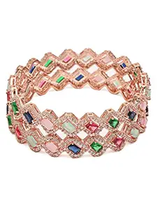 YouBella Jewellery Stylish Rose Gold Plated Multi-Color Stone Studded Bangles for Girls and Women (YBBN_91890) (Gold) (2.4)