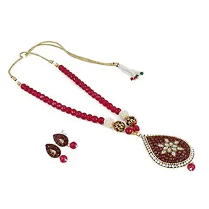 Shashwani Designer Rajasthani Style Traditional Work Maroon Kundan Necklaces Set-PID28936