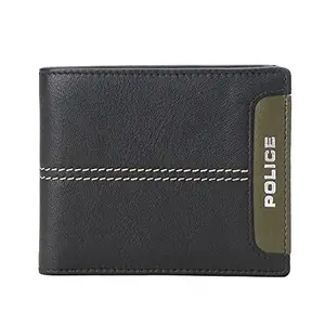 POLICE Men's Leather Overflap Coin Wallet - Black/Khaki