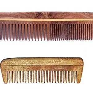 KAVIN Hair Fall Control Handcraft Neem Wood Comb for Men and Women, Set of 2Pcs