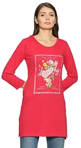 In Love Women's Cotton Chest Printed Full Sleeve Plus Size Long T-Shirt, FSLP570D6_M