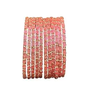 Glass Bangle Women's Traditional designer glass zircon bangles set with rose pattern and golden stone work stylish for occasional wear(Pack of 12 Pcs)