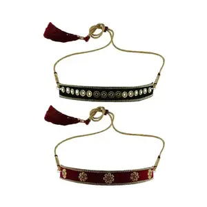 MAYA FASHION Multi Colour Kundun Stud Velvet Kanthi Rajasthani Kanthi Necklace for Girls & Women | Handmade Rajputi Jewelry | Brass Finish | Handcrafted Kanthi (Sku-nec5974)