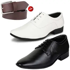 Relaxed Trendy Formal Shoes/Party Shoes/ 2 Shoes Combo with Free Belt for Men and Boys (BAZAAR8776_VTR-301-Blk) Multicolor