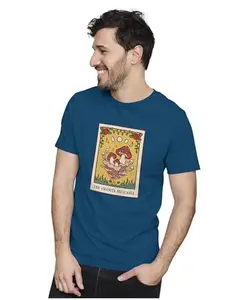 ALLEN BLACK Men's & Women's Regular Fit T-Shirt The Amanita Muscaria Tarot Card 100% Cotton Unise T-Shirt Navy Blue_TAROTCAR24-Navy Blue XL Men Round_