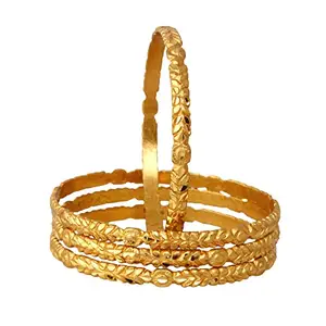 Lucky Jewellery 18K Gold Plated Designer Golden color Traditional Ethinic Bangles set For Women (221-J1BG-1722-4-24)
