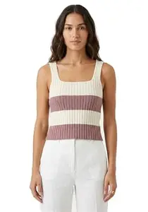 LASOON Women’s Viscose Ribbed Crop Top | Sleeveless Square Neck Stretchable Top | Free Size | Solid & Striped