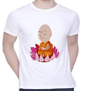 CreativiT Graphic Printed T-Shirt for Unisex Tiny Buddha Tshirt | Casual Half Sleeve Round Neck T-Shirt | 100% Cotton | D00266-10_White_Medium