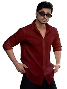 WIZOON Shirt for Men | Men’s Black Textured | Regular Fit | Textured Cotton Blend Casual | Full Sleeves | Spread Collar | Western Stylish