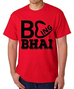 Caseria Men's Round Neck Cotton Half Sleeved T-Shirt with Printed Graphics - Being Bhai (Red, L)