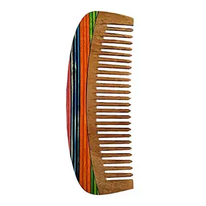 Ginni Innovations Fine teeth Multicolour Neem Wood Comb