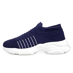 YUVRATO BAXI Men's Knitted Upper Blue Casual Sports and Running Socks Shoes.- 6 UK