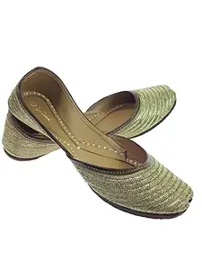Fulkari Women's Zangira Tan Gold Genuine Soft Leather Jutis | Bite and Pinch Free Juttis | Punjabi Formal Jutti | Girl's Casual Flat Jooti Ladies Mojari | Office Ethnic Bellies Juti |37