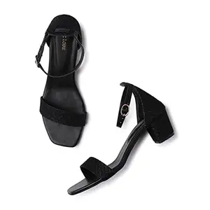 Marc Loire Women’s Open Toe Shimmer Block Heels Fashion Sandal with Buckled Ankle Straps (Black, numeric_3)